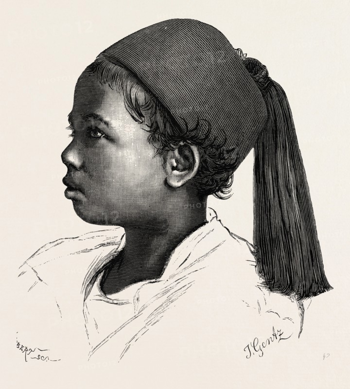 FATHER'S DARLING.  Egypt, engraving 1879