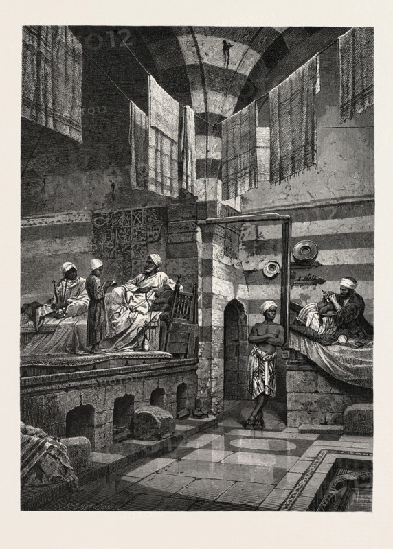 INTERIOR OF AN EASTERN BATH.  Egypt, engraving 1879
