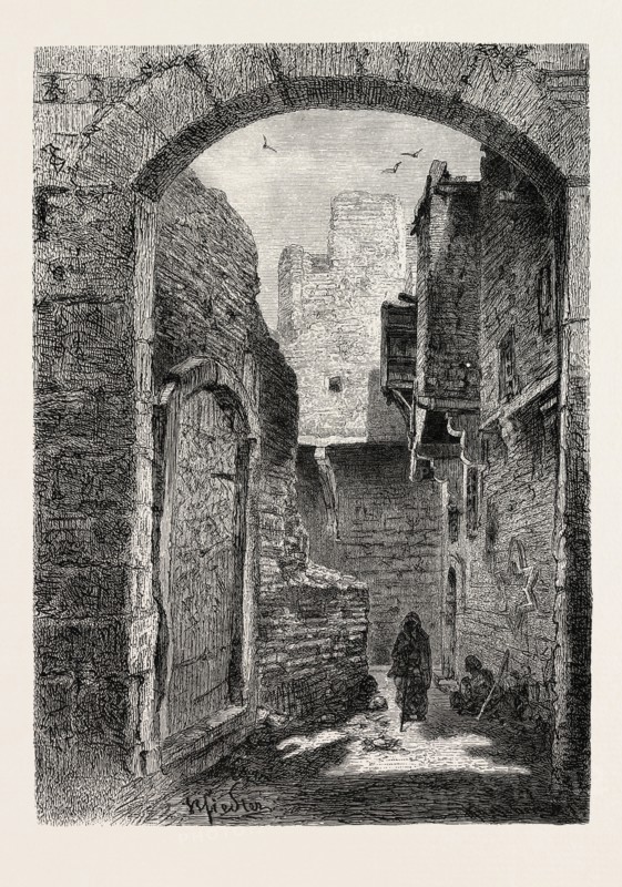 LANE IN CAIRO.  Egypt, engraving 1879
