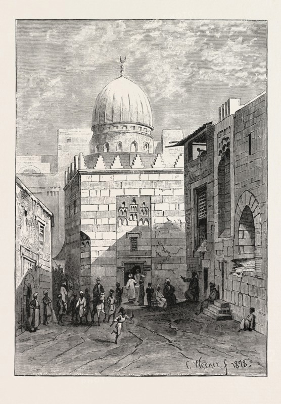 STREET AND MOSQUE.  Egypt, engraving 1879