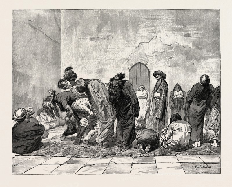 ZIKR WITH INCLINATIONS. Dhikr or Zikr is an Islamic devotional act,  Egypt, engraving 1879