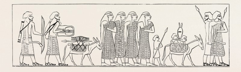 SEMITES ENTERING INTO THE NOME OF MAH.  Egypt, engraving 1879