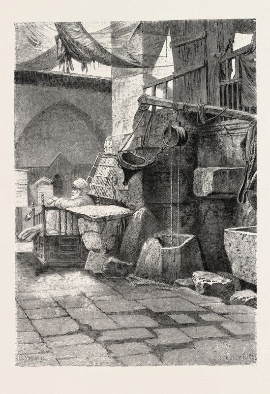 A COURT AT KOUT. Egypt, engraving 1879