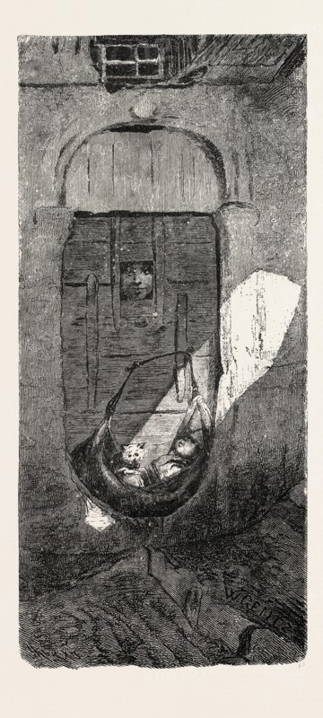 FELLAH BABY AND ITS WATCHER. Egypt, engraving 1879