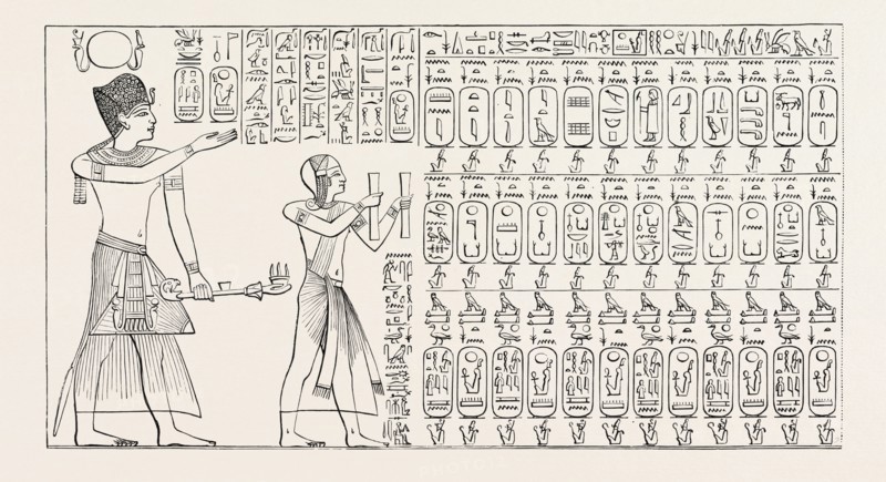 TABLET OF KINGS AT ABYDOS. Egypt, engraving 1879