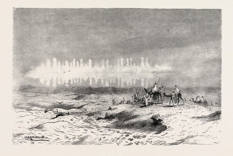 THE MIRAGE. Egypt, engraving 1879