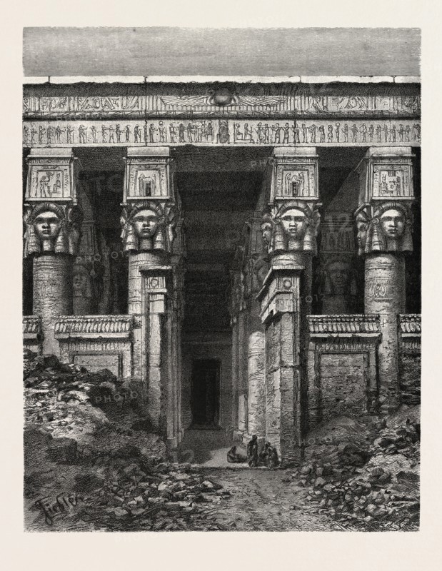THE GREAT COURT OF HEAVEN, DENDERA. Egypt, engraving 1879
