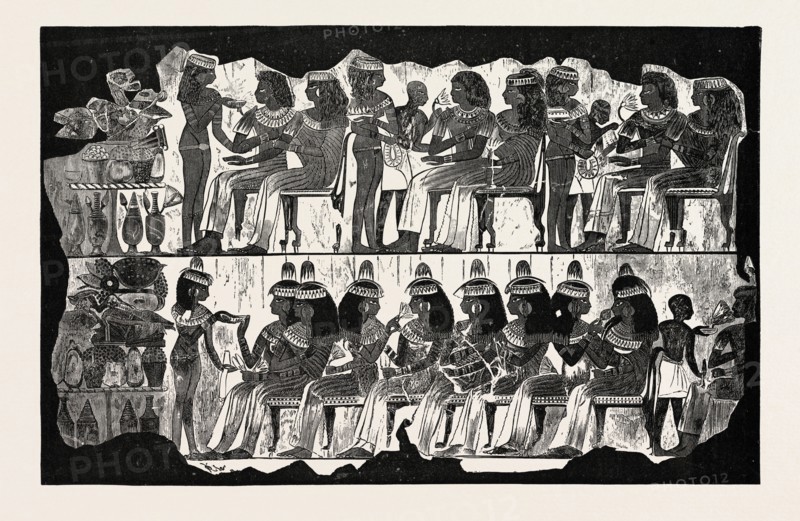 OLD EGYPTIAN REPRESENTATION OF A PARTY. Egypt, engraving 1879