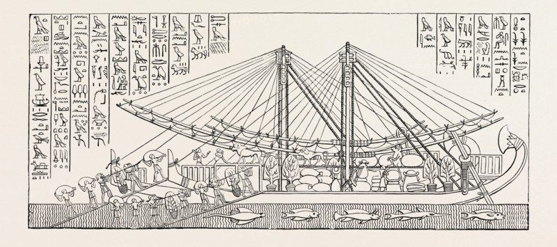 SHIP OF HATASU LADEN. Egypt, engraving 1879