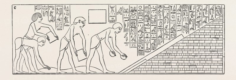 PRISONERS OF WAR ENGAGED ON THE BUILDINGS OF THOTHMES III. Egypt, engraving 1879