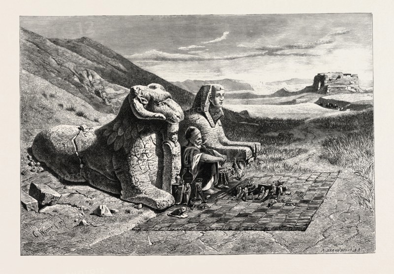 DEALER IN ANTIQUITIES ON THE ROAD FROM LUXOR TO KARNAK. Egypt, engraving 1879