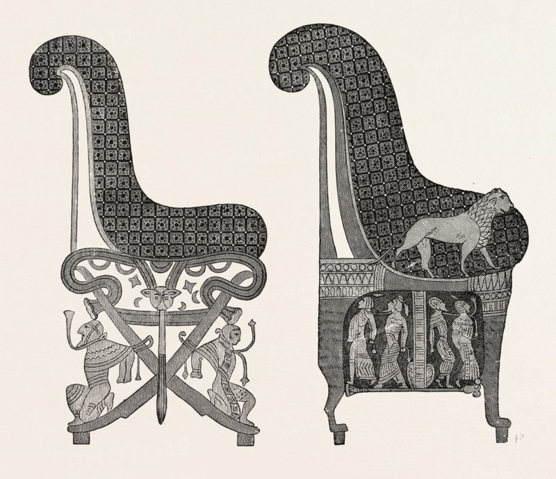 ARM-CHAIRS REPRESENTED IN THE TOMB OF RAMESES III. Egypt, engraving 1879