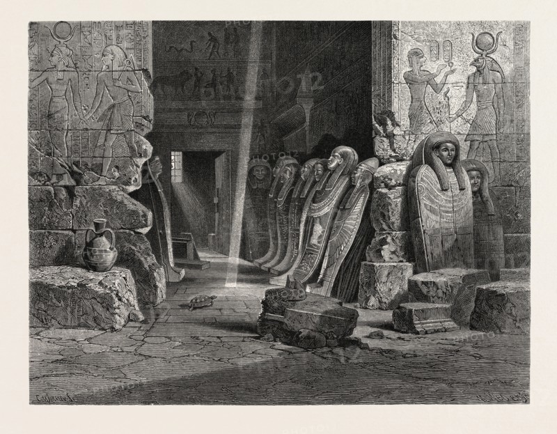 INTERIOR OF THE APE-T TEMPLE AT KARNAK. Egypt, engraving 1879