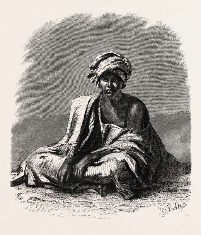 FELLAH BOY FROM EL-KAB. Egypt, engraving 1879