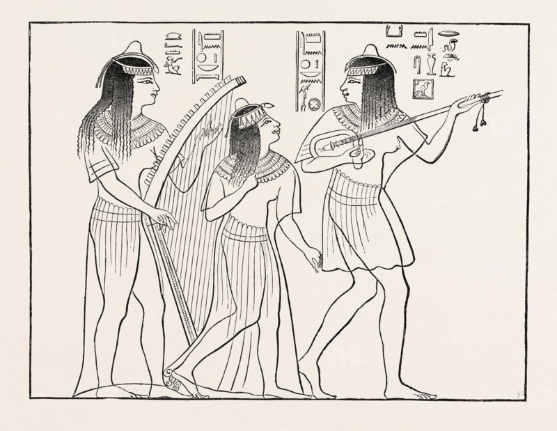OLD EGYPTIAN MUSICIANS. Egypt, engraving 1879