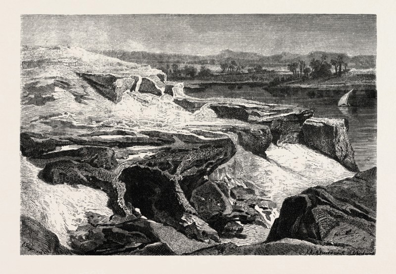 THE NARROWEST PART OF THE RIVER AT GEBEL SILSILEH. Egypt, engraving 1879