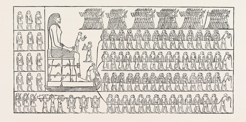 TRANSPORT OF A COLOSSUS, FROM A TOMB AT EL BERSHEH. Egypt, engraving 1879