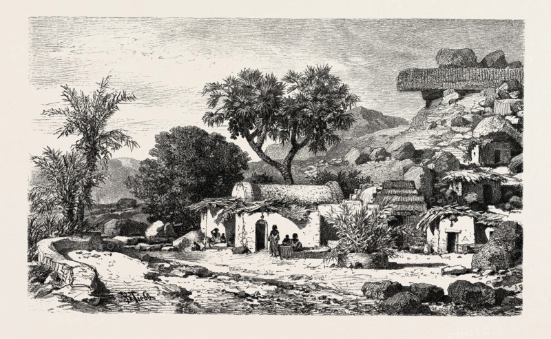 Village near Assouan,  Egypt, engraving 1879