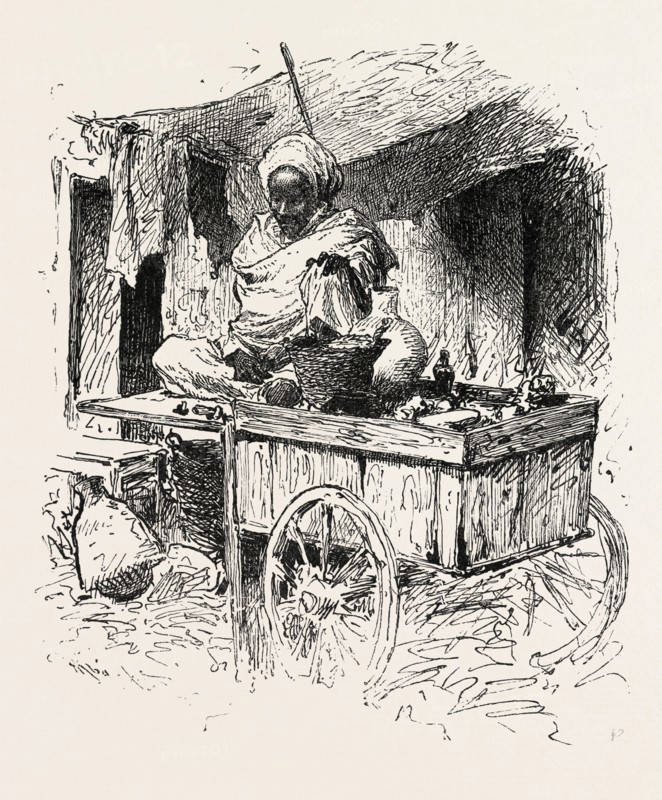 WANDERING HUCKSTER. Egypt, engraving 1879