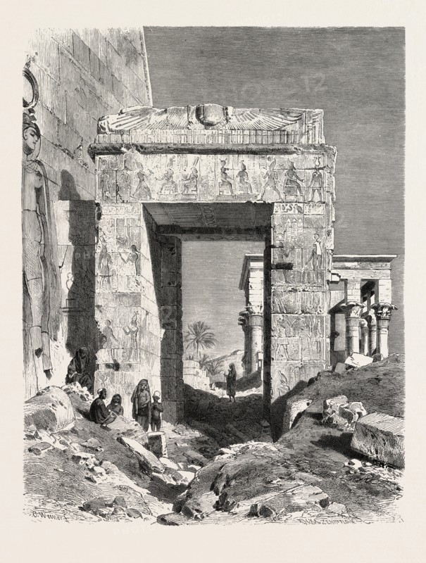 FROM THE TEMPLE OF ISIS AT PHILAE. Egypt, engraving 1879