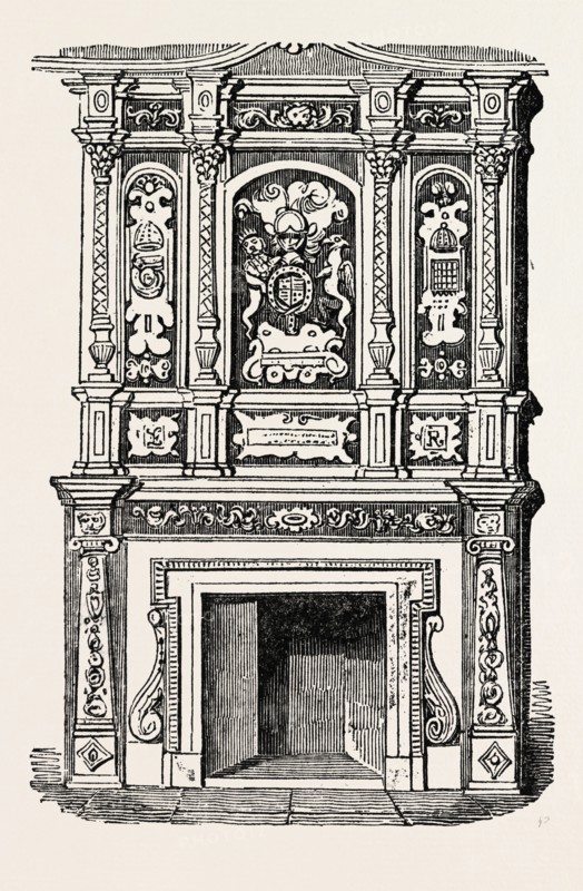 Chimney piece in Queen Elizabeth's Palace, at Enfield, UK