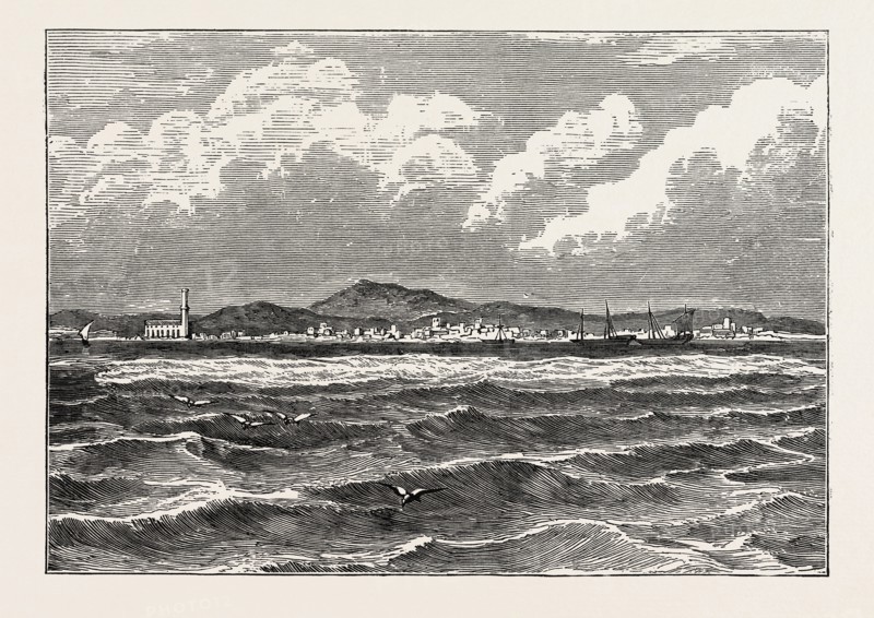 VIEW OF MOCHA, ARABIA. Mocha, Yemen, Red Sea port and source of mocha coffee