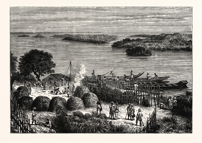 AN ENCAMPMENT ON THE RIVER CONGO. The Congo River (in the past also known as the Zaire River) is a river in Africa, and is the deepest river in the world
