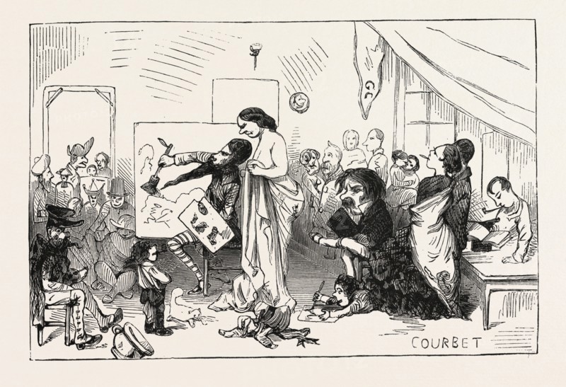 M. Courbet in all the glory of his own individuality, real allegory, a decisive phase of his artistic life. engraving 1855