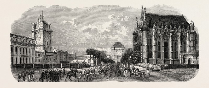 Vincennes Castle courtyard, on the north side. engraving 1855