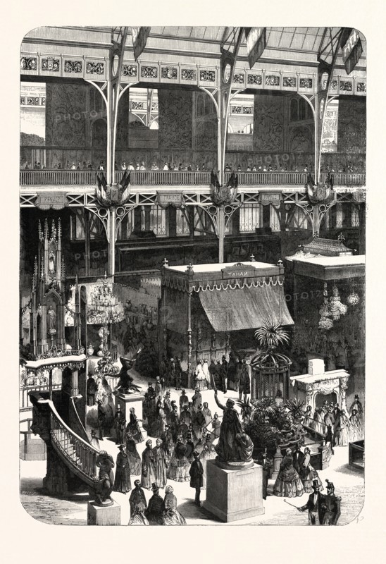 Paris, France, Exposition Universelle. An international Exhibition held on the Champs-Elysees in 1855, consisting of an industrial and an beaux Arts exposition. engraving 1855