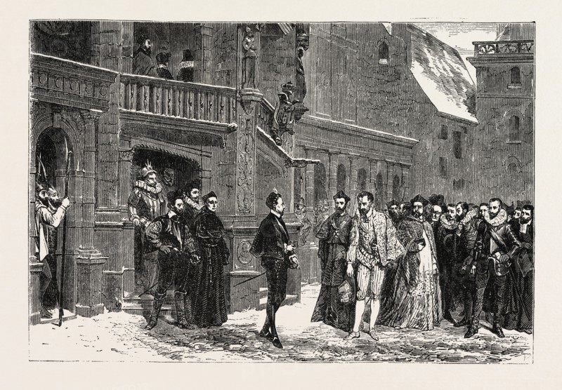 Salon of 1855. Henry III and the Duke de Guise, painting by M. Comte. engraving 1855