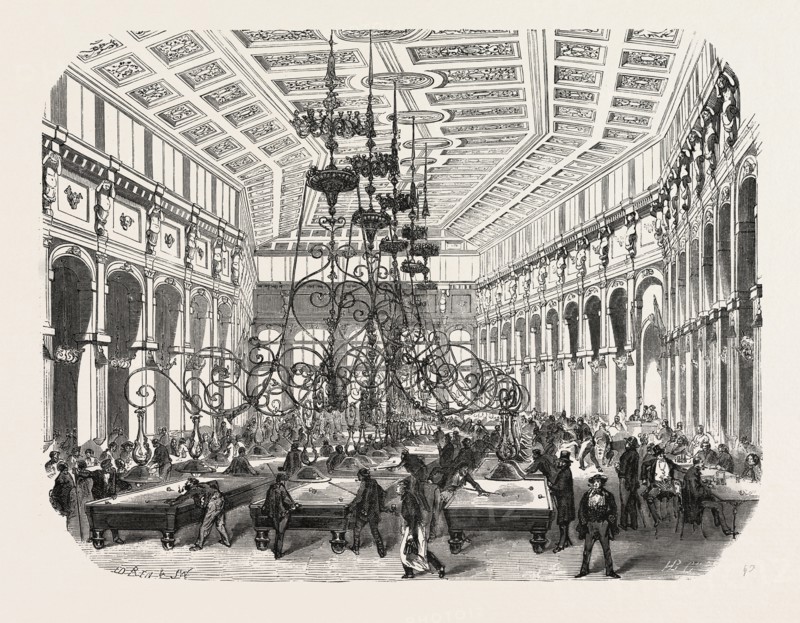 The Grand Cafe Parisien on the Boulevard Saint-Martin, Paris, France. engraving 1855