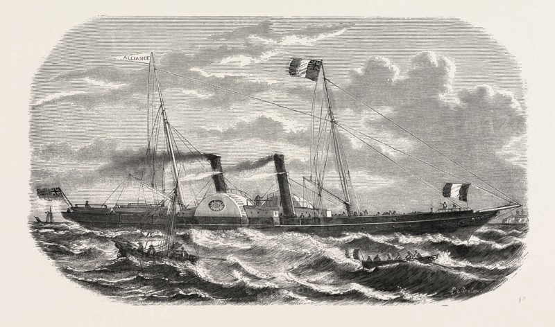 Alliance, steamship, an established new service between Le Havre and Southampton. engraving 1855
