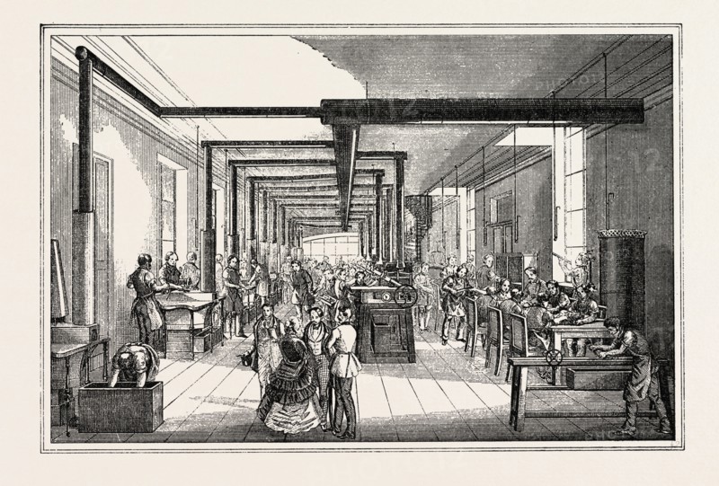 Universal Exposition: Printing house of the state in Vienna. Foundry and stereotypy. Paris, France, Exposition Universelle. An international Exhibition held on the Champs-Elysees in 1855, consisting of an industrial and an beaux Arts exposition. Engraving