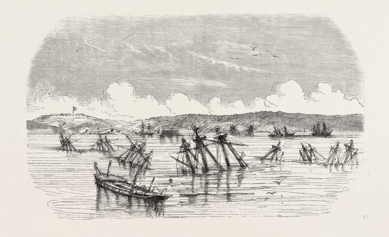 State of the Russian ships, the day after the capture of Sevastopol by the French army. The Crimean War, 1855. Engraving