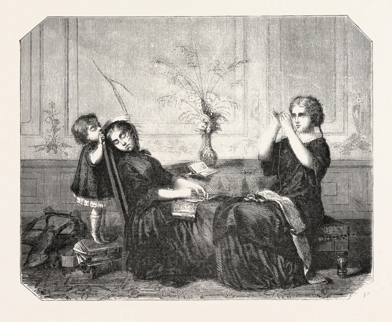 Salon of 1855. French school. Orphans, painting by Mr Hamon. Engraving