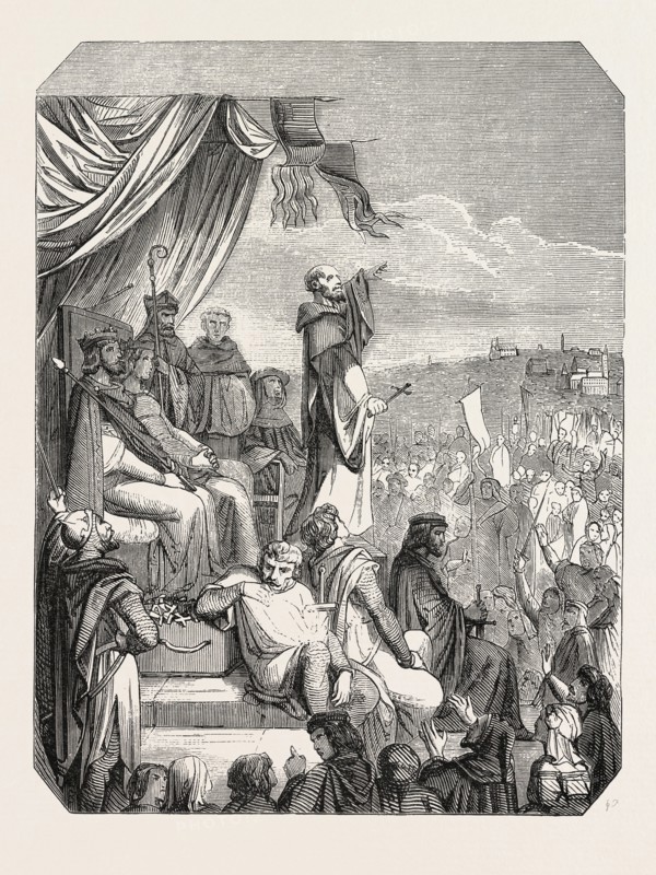 Salon of 1855. Preaching of the Second Crusade by St. Bernard, M. Beauvais drawing. Engraving