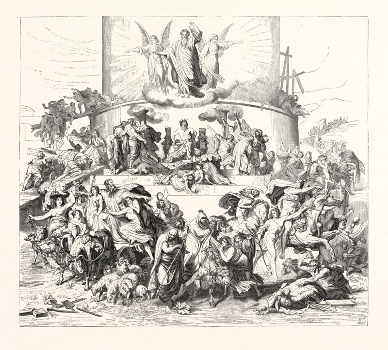 Salon of 1855. Prussian school. The Tower of Babel, by Guillaume de Kaulbach. Engraving