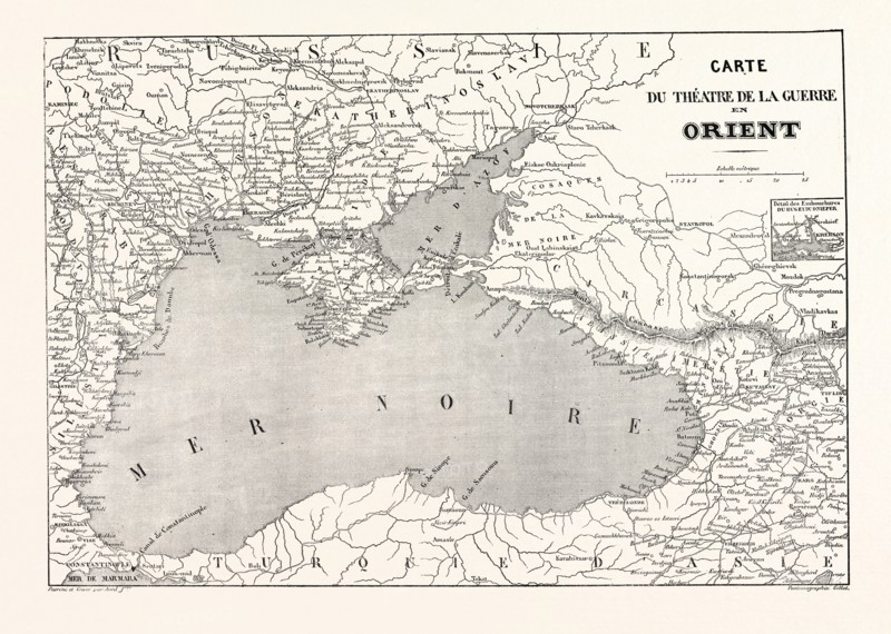 The Crimean War, 1855: Map of the theater of war in the East. Engraving