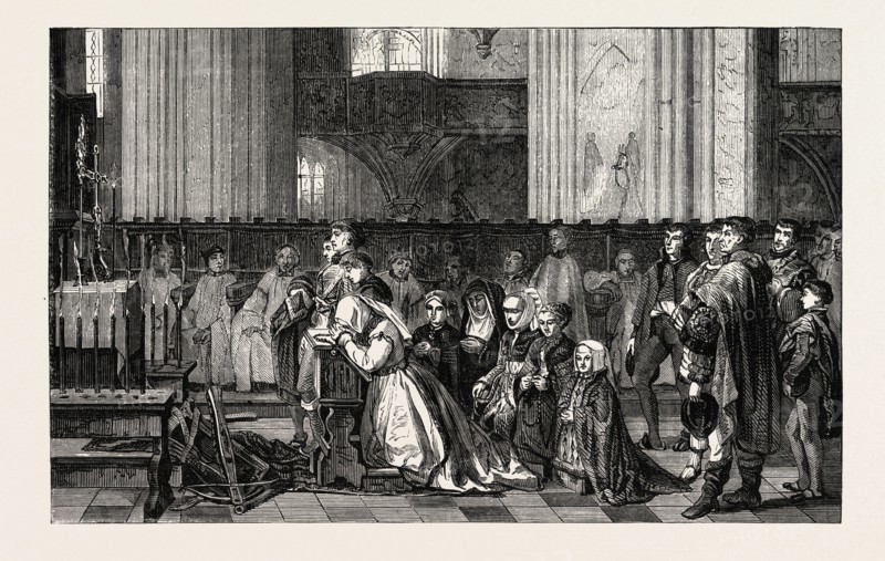 Salon of 1855. Belgian school. The trentaines de Bertal de Haze, painting by M. Leys. Engraving