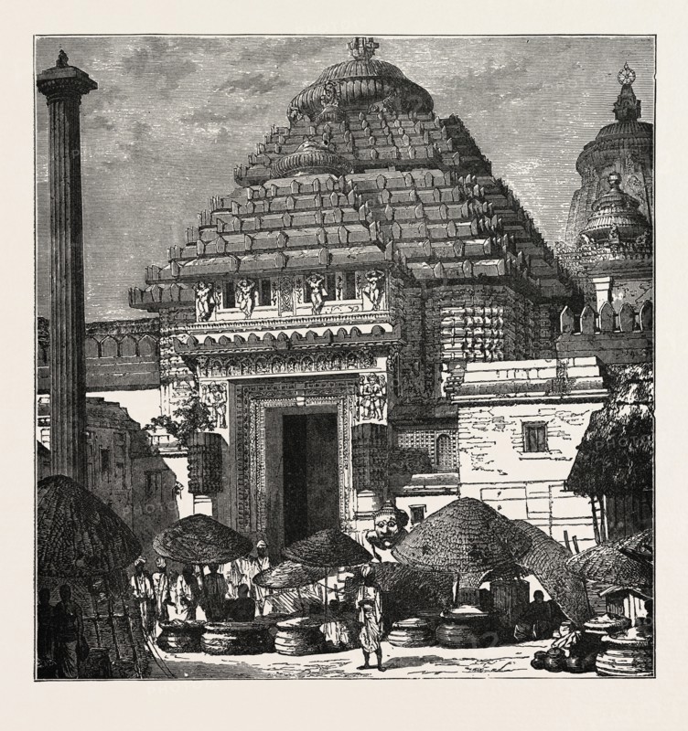 ENTRANCE TO THE TEMPLE OF JUGGERNAUT, INDIA. Hindu Ratha Yatra temple car, which apocryphally was reputed to crush devotees under its wheels. The word is derived from the Sanskrit Jagannatha "world-lord", one of the names of Krishna found in the Sanskrit epics.