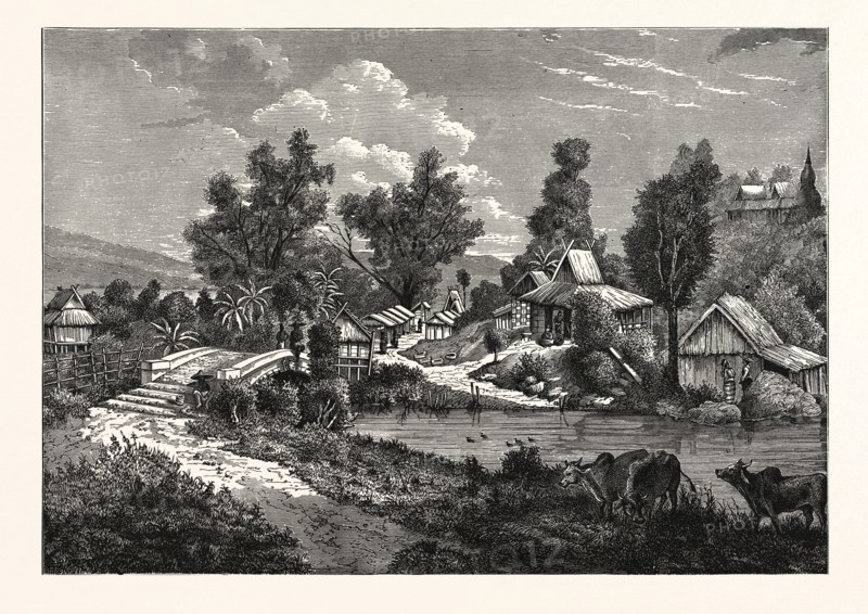 A HAMLET AND BRIDGE IN CAMBODIA