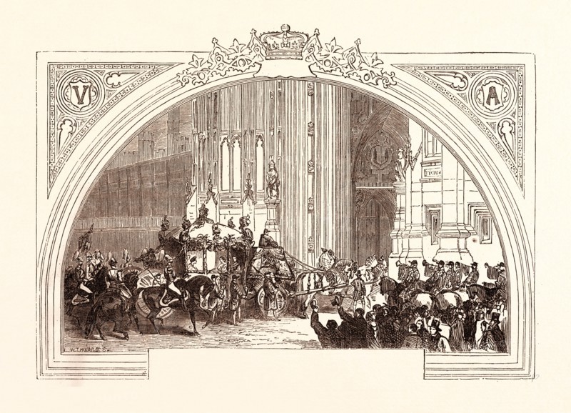 OPENING OF PARLIAMENT, FEBRUARY 3, 1852. THE VICTORIA TOWER. London, UK, britain, british, europe, united kingdom, great britain, european