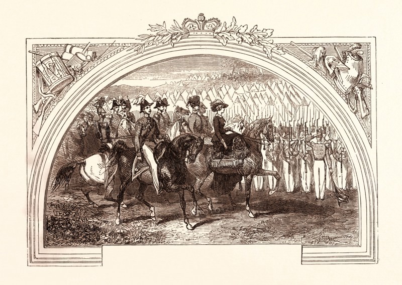 REVIEW AT CHOBHAM BY QUEEN VICTORIA, AUGUST, 1853. Chobham is a village and civil parish in the Borough of Surrey Heath in Surrey, England, UK, britain, british, europe, united kingdom, great britain, european