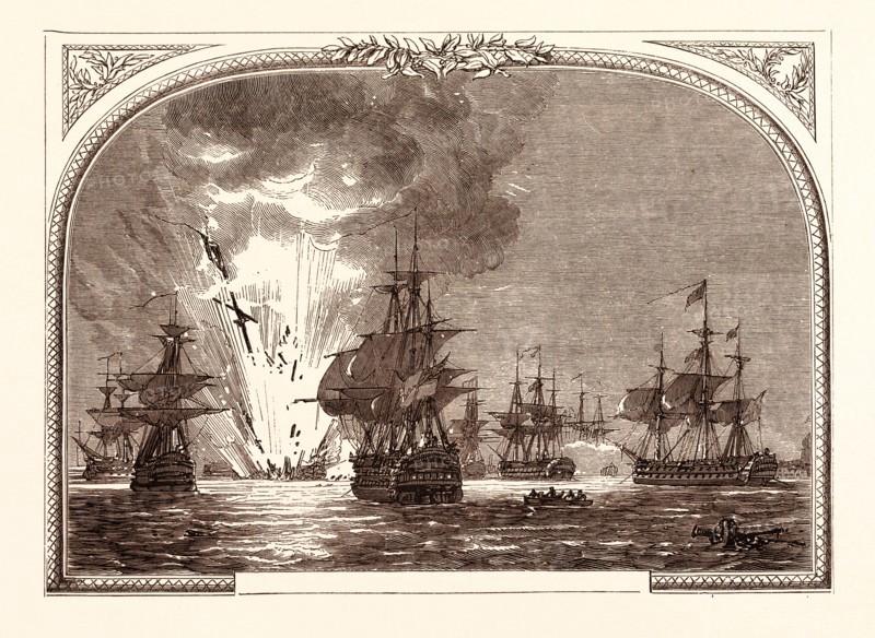 BATTLE OF THE NILE, AUGUST 1ST, 1798. BLOWING UP OF L'ORIENT, Egypt