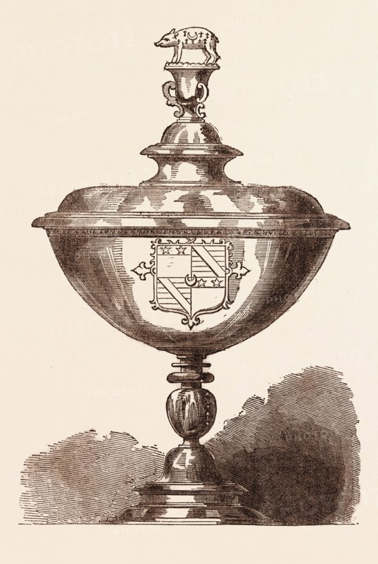 THE CUP OF SIR NICHOLAS BACON, WHO DIED ON FEBRUARY 20, 1579. English politician during the reign of Queen Elizabeth I, Lord Keeper of the Great Seal. UK, britain, british, europe, united kingdom, great britain, european-