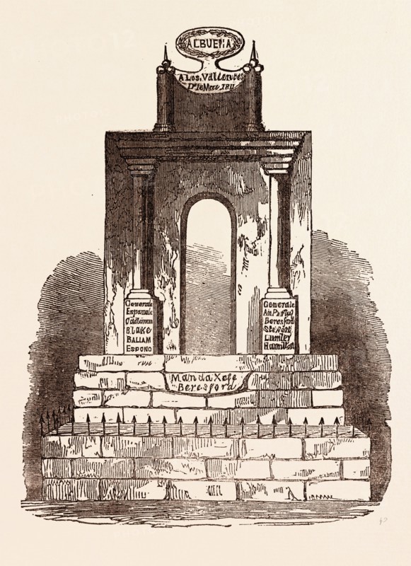 BATTLE OF ALBUERA, MAY 16, 1811. COMMEMORATION MONUMENT ERECTED BY THE SPANISH GOVERNMENT. Battle during the Peninsular War.