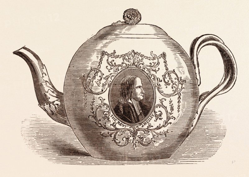 TEAPOT PRESENTED TO THE REV. JOHN WESLEY; BORN JUNE 17, 1703. An Anglican cleric and Christian theologian.
