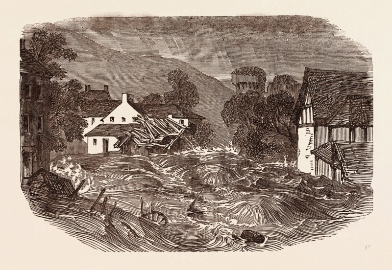 GREAT FLOOD AT BRECON, SOUTH WALES, JULY 9, 1853, UK, britain, british, europe, united kingdom, great britain, european