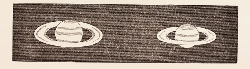RELATIVE DIMENSIONS OF SATURN, 1858. January 30, 1858 (LEFT). October 15, 1858 (RIGHT)